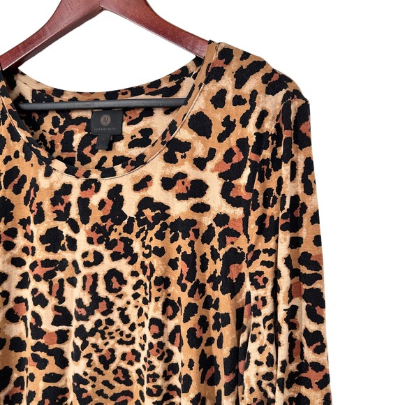 JM Collection Sz XL Leopard Print Brown Stretchy Blouse Shirt Top Lounge Cozy - Picture 4 of 8